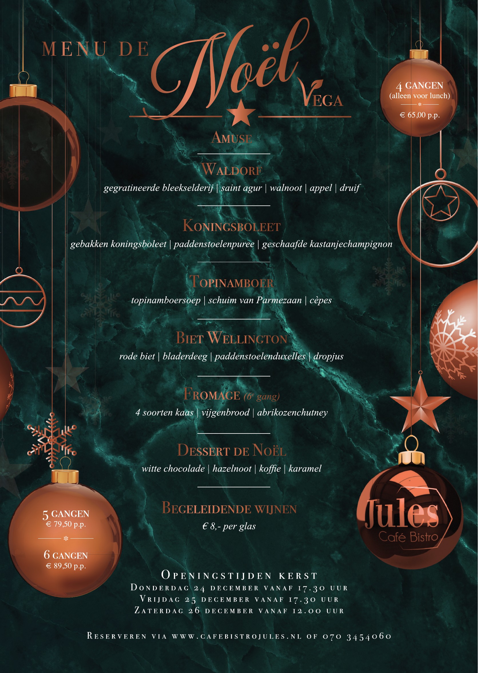 Vegetarisch kerstmenu 2026 van Café Bistro Jules