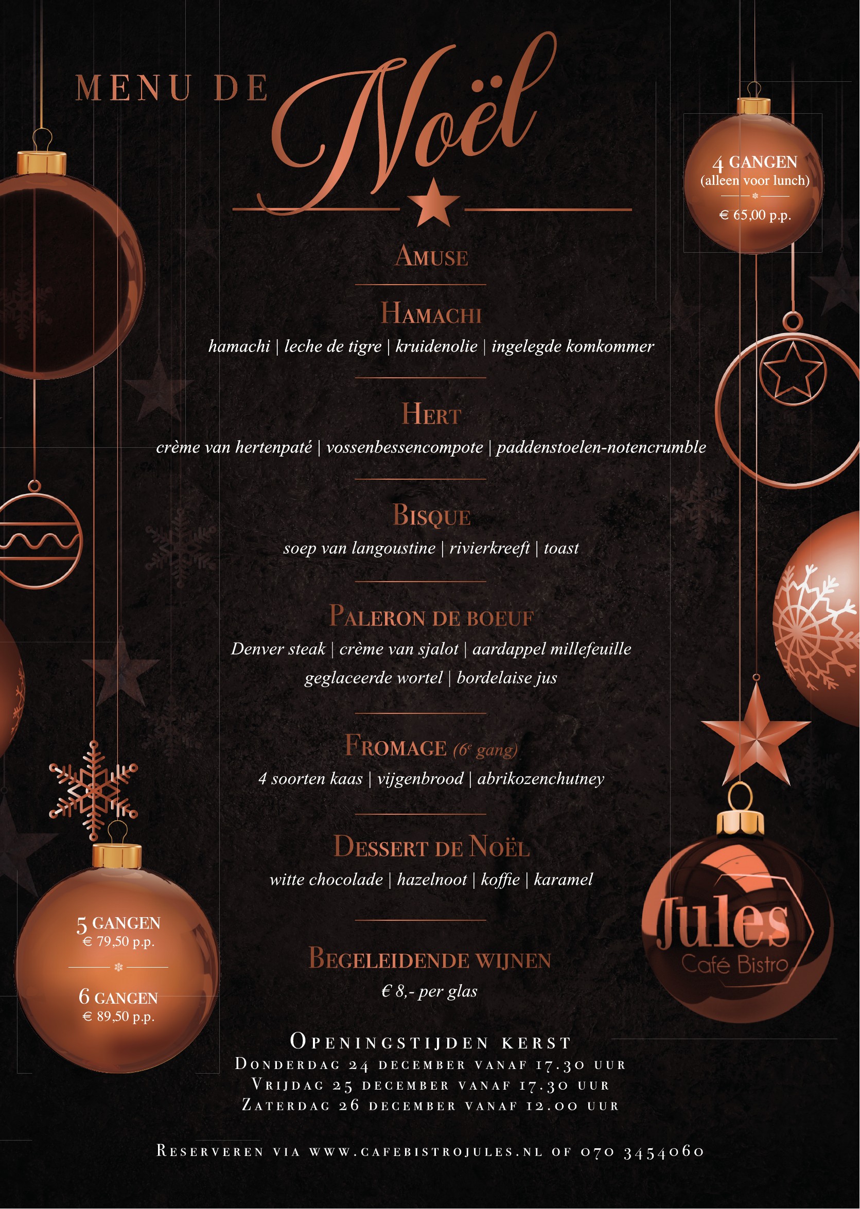 Vis- en vleeskerstmenu 2026 van Café Bistro Jules